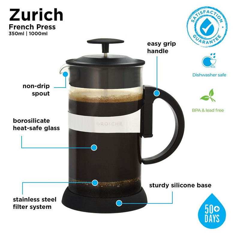 Grosche - Zurich French Press Black - 1000ml/8cup Grosche